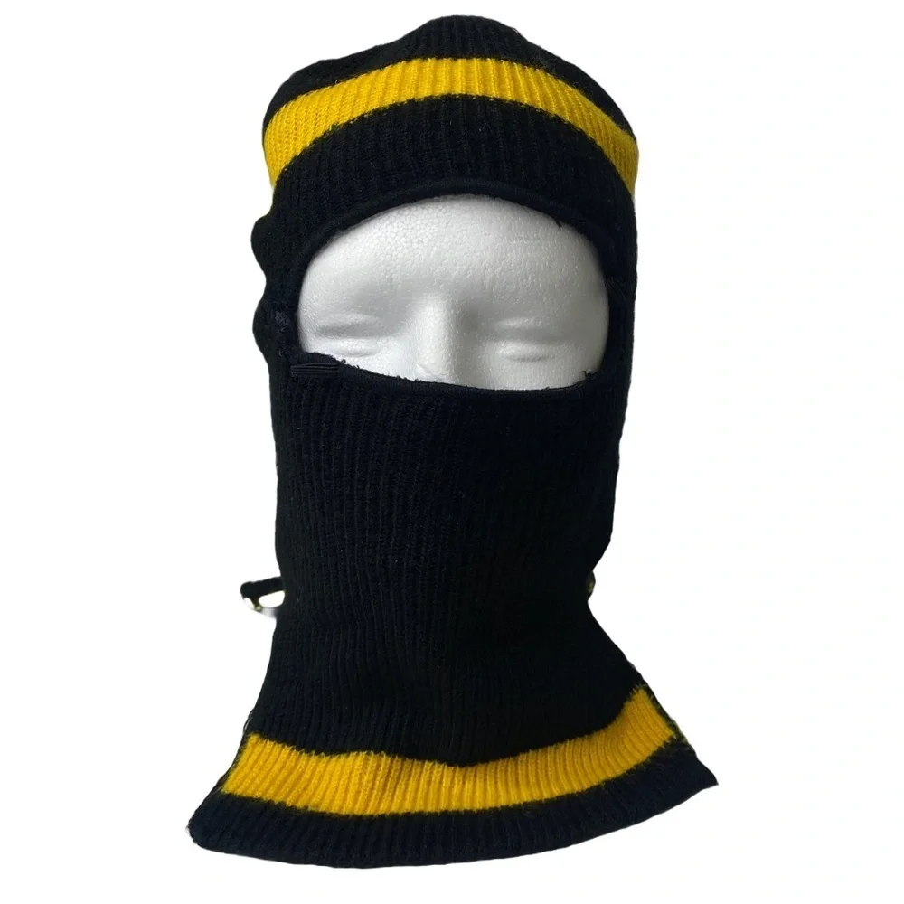 Vintage Snowmobile Full Face Winter Knit Ski Mask Balaclava Black & Yellow